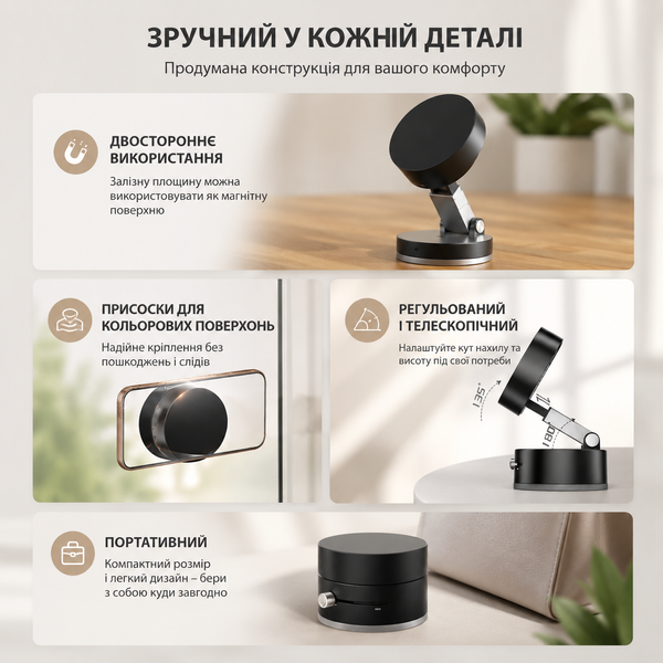 Магнітне кріплення для телефону / Тримач в авто для смартфона на лобове скло / Підставка під телефон 2054212 фото