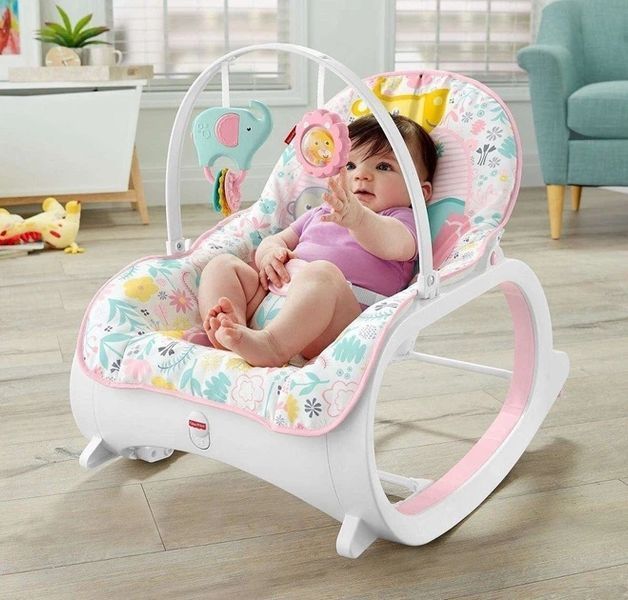 Дитяче крісло-гойдалка Fisher Price / Дитячий шезлонг з музичною підвіскою та регульованою спинкою Jam4769 фото