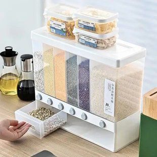 Органайзер на 6 секцій для сипучих продуктів Assorted Grain Rice Bucket диспенсер для круп, дозатор для цукру 5095878 фото