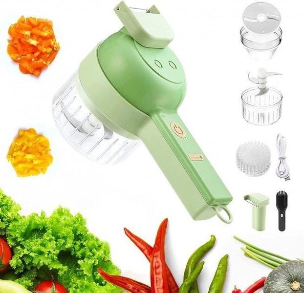 Ручний подрібнювач для овочів 4в1 Food Chopper / Електрична кухонна овочерізка / Міні блендер-слайсер 2124851 фото