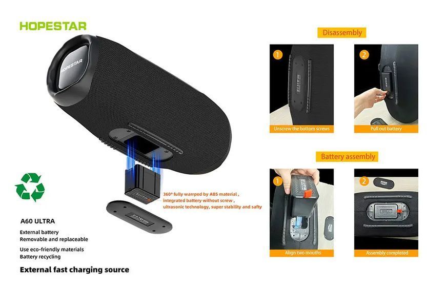 Колонка Bluetooth Hopestar A60 Ultra 450 Вт с микрофоном RGB, IPX6, 30000 мАч M17516 фото