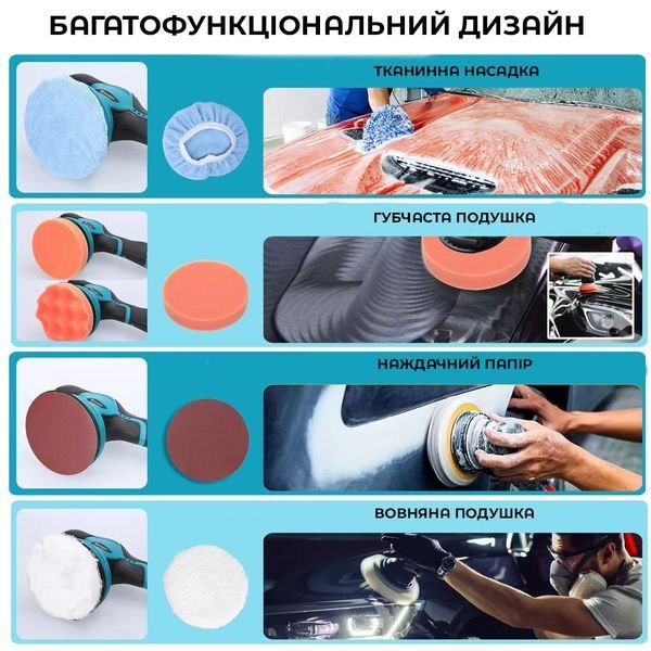 Полірувальна машинка Waxing Polisher акумуляторна з насадками 2 АКБ 205000004 фото