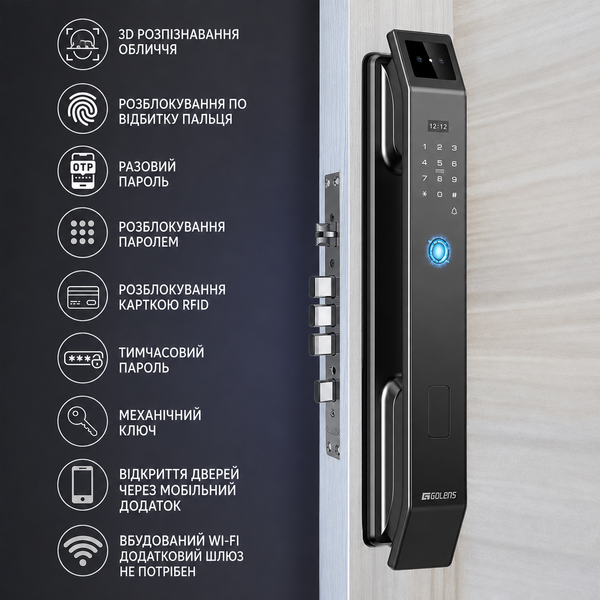 Умный дверной замок LOCK97 с 3D Face ID, отпечатком пальца, камерой, Wi-Fi и мобильным приложением KARLOCK97 фото