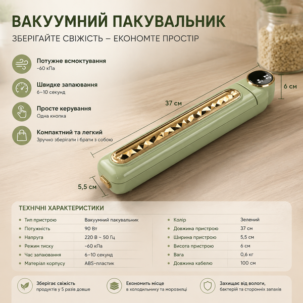 Вакуумний пакувальник, побутовий автоматичний апарат Сapper / Вакууматор продуктів / Кухонний вакууматор для дому 2053181 фото