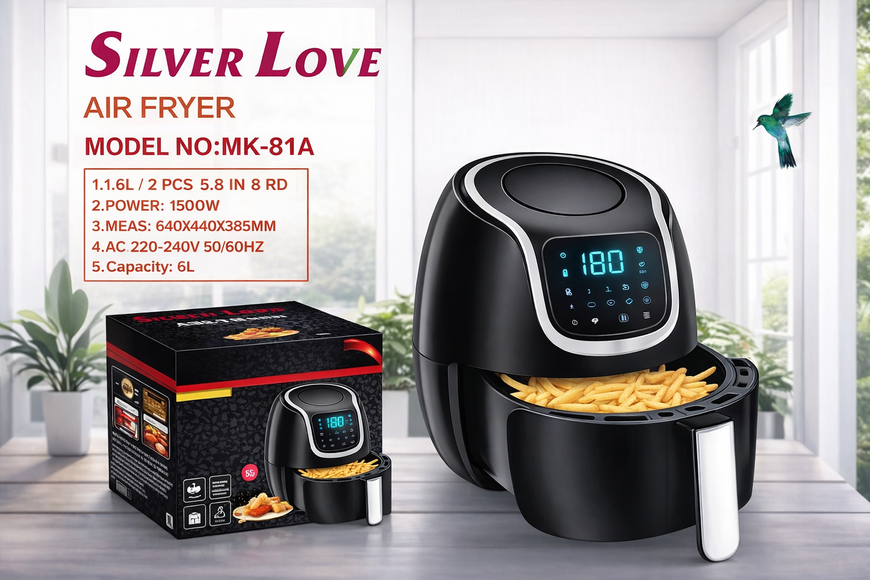 Повітряна фритюрниця із кнопками Silver love MK-81-А 1500W, на 8 літрів J1312 фото