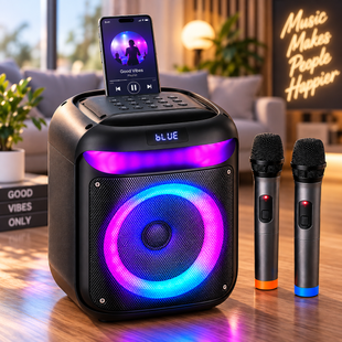 Портативная караоке-колонка 8" с 2 микрофонами / Беспроводная колонка с RGB-подсветкой Bluetooth TWS 25 Вт ZX-8822 фото