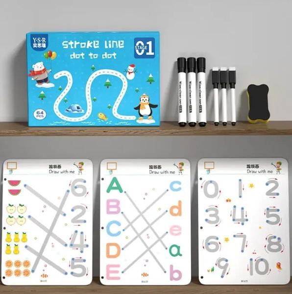 Розвиваюча книга Монтесорі Busy Book пиши-прай Stroke Line dot to dot 30 аркушів (60 завдань), від 2 років MA-331 фото