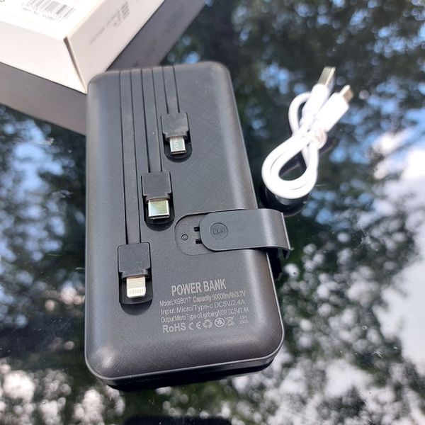 Павербанк 30000 mAh вбудовані кабелі USB, micro USB, Type-C, Lightning з підставкою для телефону, Портативна батарея Powerbank 30000mAh фото