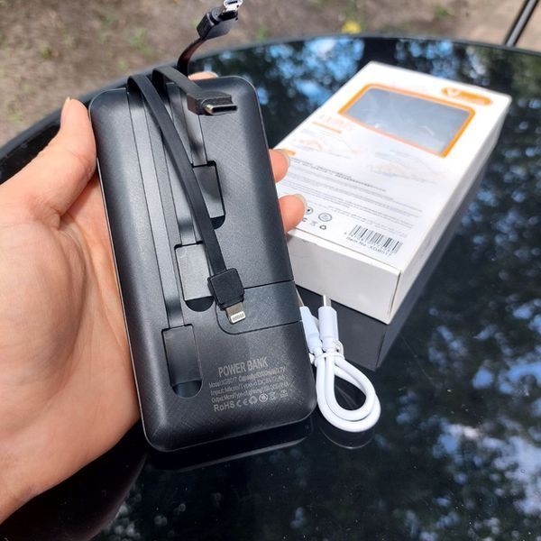 Павербанк 30000 mAh вбудовані кабелі USB, micro USB, Type-C, Lightning з підставкою для телефону, Портативна батарея Powerbank 30000mAh фото