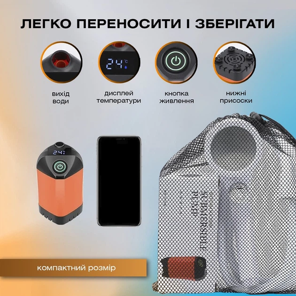 Портативний душ 3,7 В насос 4800 мАч з 3 режимами напору, з кріпленнями, сумкою для зберігання та мочалкою Outdoor shower 2054296 фото
