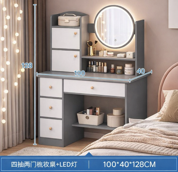 Стіл для макіяжу з LED дзеркалом STL-MD 92(Г40/Ш100/В128) (СІРО-БІЛИЙ) M17647 фото