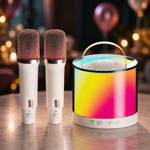 Портативна колонка K52 з RGB LEDпідсвічуванням, Bluetooth 5 Вт + 2 бездротові мікрофони KAR201 фото