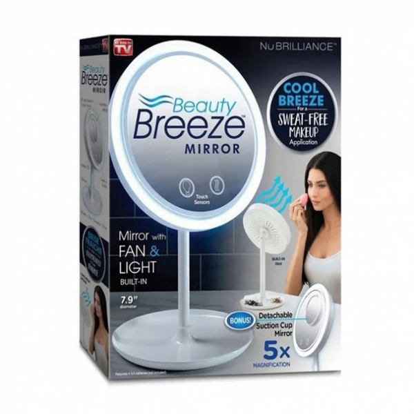 Настільне косметичне дзеркало з LED підсвічуванням та вентилятором Beauty Breeze Mirror 205896 фото