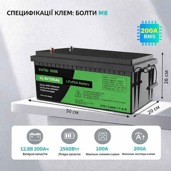 Аккумулятор BATTERY liFePo4 для дома, квартиры, ИБП и солнечных электростанций / Аккумулятор LiFePO4 200Ah 12.8V (литий-железо-фосфатный, BMS) sp9718 фото