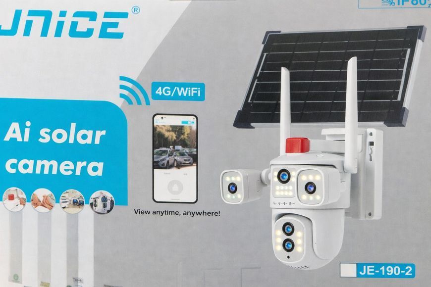 Відеокамера 4G IP66 4G 12mp (JE-190-2) 4 екранні 360-градусні камери IP-камера чотири об'єктиви Біла Jam8377 фото