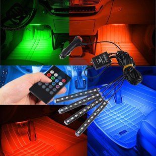 Светодиодная подсветка салона авто RGB led - подсветка в авто от прикуривателя, влагозащитная с пультом 4 х 22см 22541414 фото
