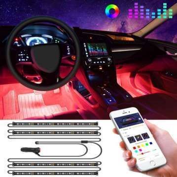 Светодиодная подсветка салона авто RGB led - подсветка в авто от прикуривателя, влагозащитная с пультом 4 х 22см 22541414 фото