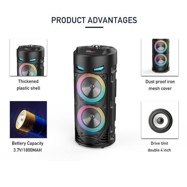 Портативна Bluetooth-колонка Sing-e ZQS4239 з LED-підсвічуванням / Бездротова колонка для вечірок з мікрофоном 30W G6935 фото