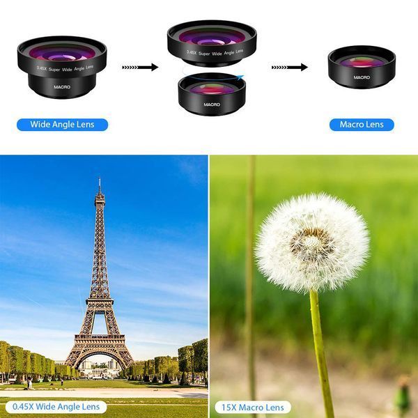Макролінза для телефону, об'єктив для телефону, лінза 2 об'єктиву 0.45 lens AND HA-55 2053478 фото