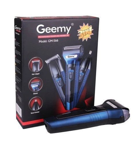 Чоловічий набір Geemy GM-566 3 в 1 для догляду за волоссям, бородою, триммер для носа, бритва GM566 фото