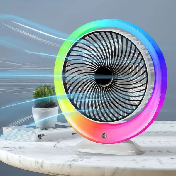 Настільний вентилятор з LED підсвічуванням, USB-заряджання / Портативний вентилятор-зволожувач повітря 3 швидкості, 1200 мАг M17134 фото