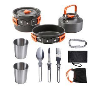 Набір туристичного посуду Camping cooking зі столовими приладами 10 в 1 / Набір посуду для походу, пікніка та риболовлі G7569 фото