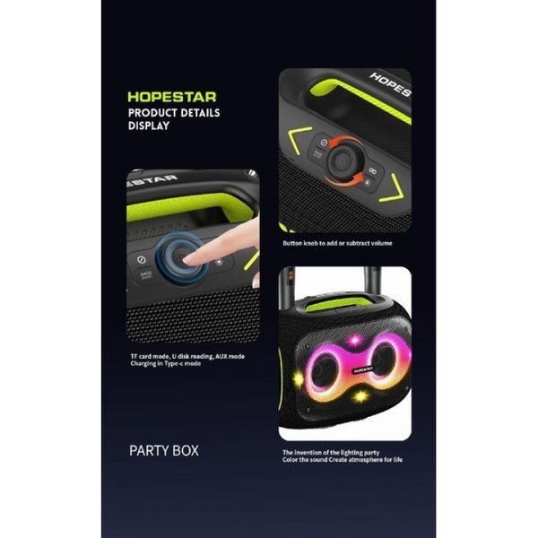 Бездротова Bluetooth колонка HOPESTAR PARTYBOX, 120 ВТ із двома мікрофонами M17226 фото