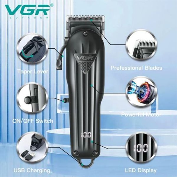 Машинка для стрижки волосся VGR V-282 6 насадок, LED Display 239V-282 фото