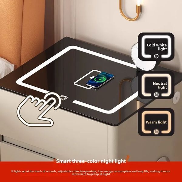Тумба QYJXF02 з екошкіри з LED підсвічуванням, USB, датчик руху, бездротова зарядка, Bluetooth-аудіо Біла M17586 фото