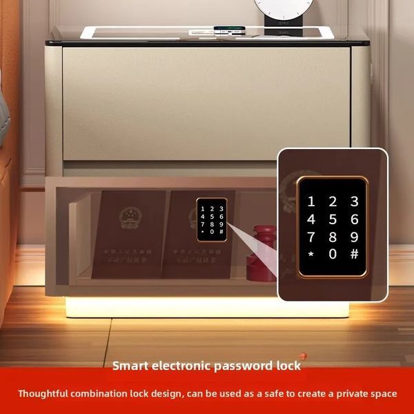 Тумба QYJXF02 з екошкіри з LED підсвічуванням, USB, датчик руху, бездротова зарядка, Bluetooth-аудіо Біла M17586 фото