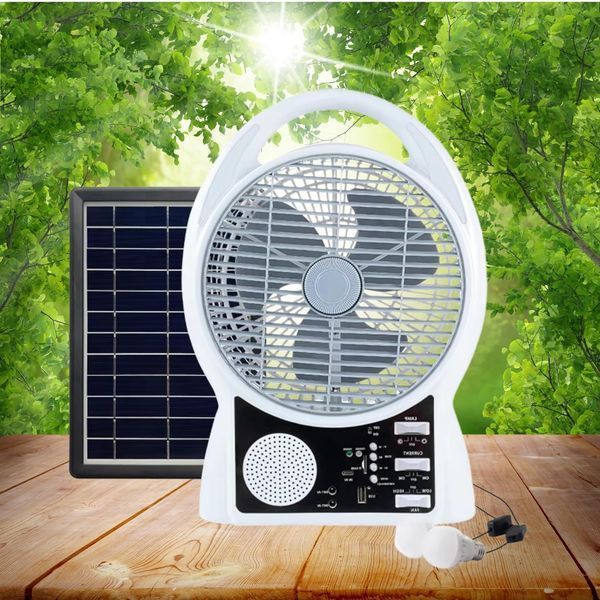Вентилятор портативний Solar з USB, Bluetooth, MP3, FM-радіо / Акумуляторний вентилятор з LED підсвічуванням, 2 швидкості, 6Вт 5500 мАг M17199 фото