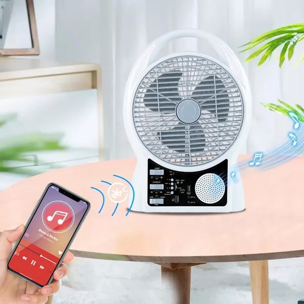 Вентилятор портативний Solar з USB, Bluetooth, MP3, FM-радіо / Акумуляторний вентилятор з LED підсвічуванням, 2 швидкості, 6Вт 5500 мАг M17199 фото