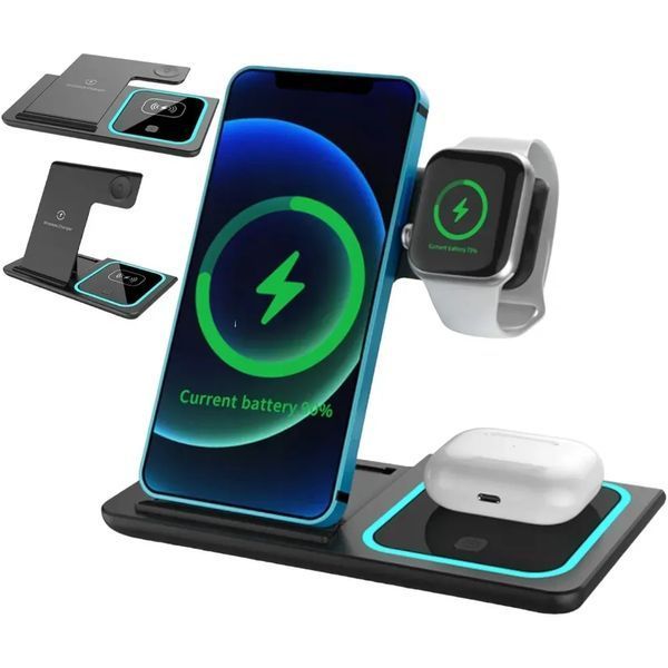 Зарядна станція 3в1 / Бездротовий зарядний пристрій 3в1 для смартфона/смарт-годин/навушників G6844 фото