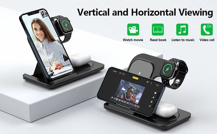 Зарядна станція 3в1 / Бездротовий зарядний пристрій 3в1 для смартфона/смарт-годин/навушників G6844 фото