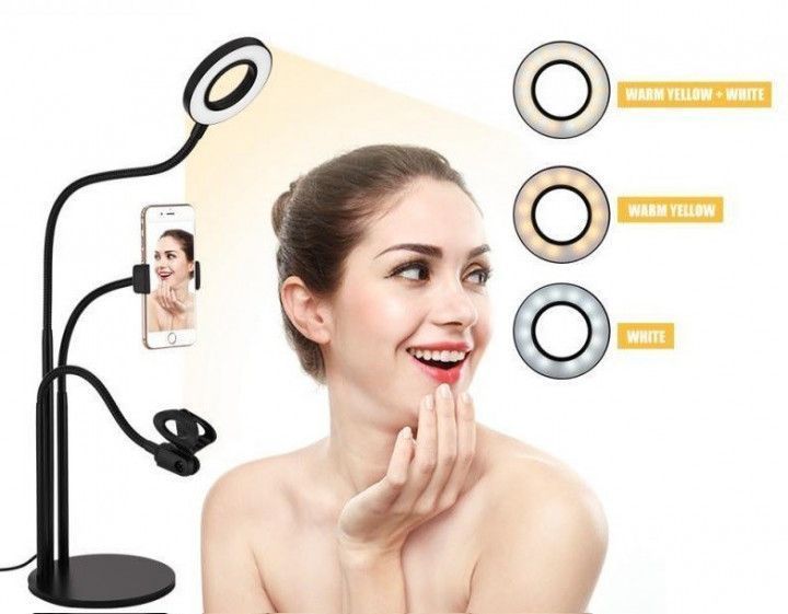 Набір блогера 3в1 Гнучкий штатив з Led кільцем Ring Light + тримачі для телефону та мікрофона на підставці karl14007 фото