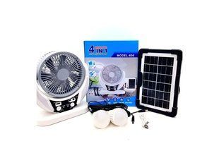 Вентилятор портативний 4в1 (6", сонячна панель, 2 LED лампи, 2 швидкості, 6Вт, USB, 3.2V/4000 мАг) M17198 фото