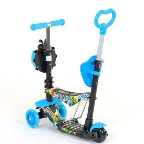 Дитячий Самокат 5 в 1 з підніжками та батьківською ручкою Best Scooter, PU колеса, Підсвічування коліс 2520336PCZ фото