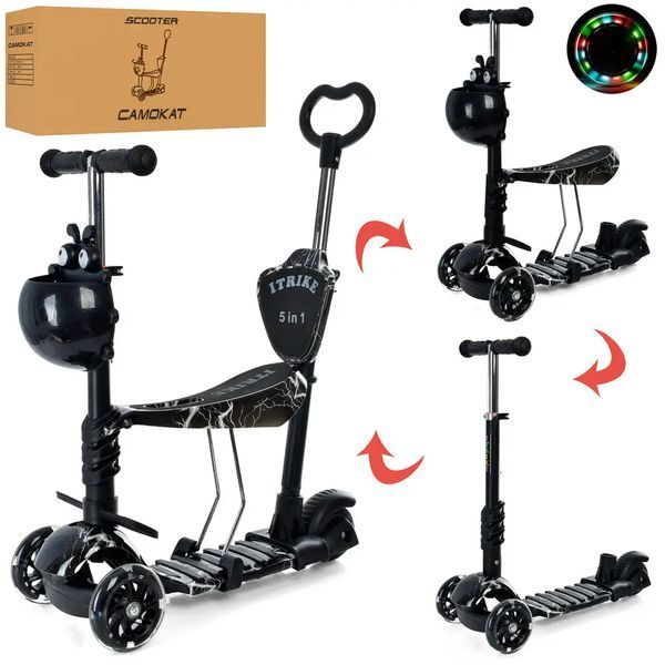 Дитячий Самокат 5 в 1 з підніжками та батьківською ручкою Best Scooter, PU колеса, Підсвічування коліс 2520336PCZ фото