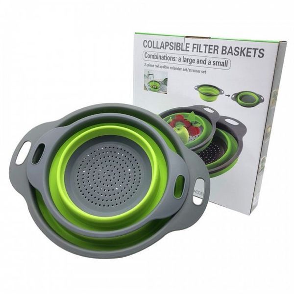 Друшляк силіконовий складаний великий + маленький Collapsible filter baskets V3348 фото