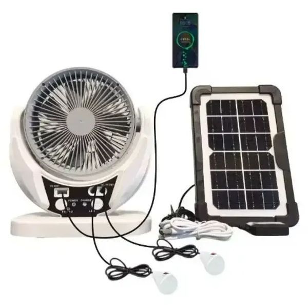Вентилятор портативний 4в1 (6", сонячна панель, 2 LED лампи, 2 швидкості, 6Вт, USB, 3.2V/4000 мАг) M17198 фото