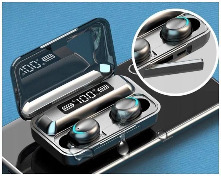 Навушники F9 TWS V5.0 Бездротові сенсорні Bluetooth з індикатором заряду чорні водонепроникні (NB-1) Jav77874 фото