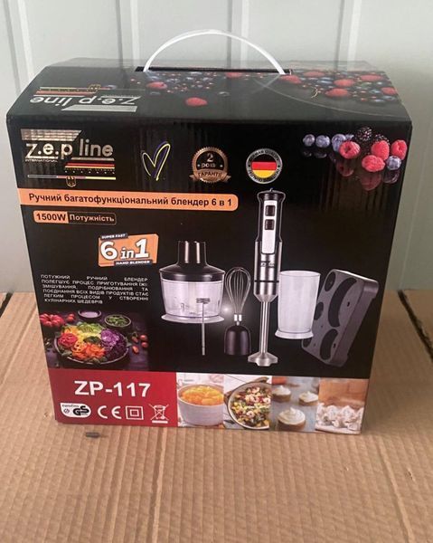 Блендер занурювальний домашній кухонний 6в1 Zepline ZP-117 1500Вт блендер, подрібнювач, міксер ZP-117 фото