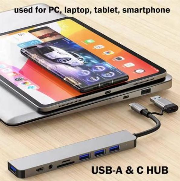 Мультифункциональный USB-хаб 8 в 1, универсальный адаптер, концентратор с входом Type-C, кардридер, HDTV+PD+USB 3.0+SD+TF+Type-C Jam47481 фото