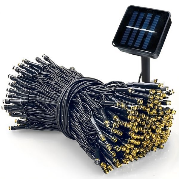 Гірлянда нитка на сонячній батареї 1500 LED 150 м чорний дріт жовтий G5861 фото