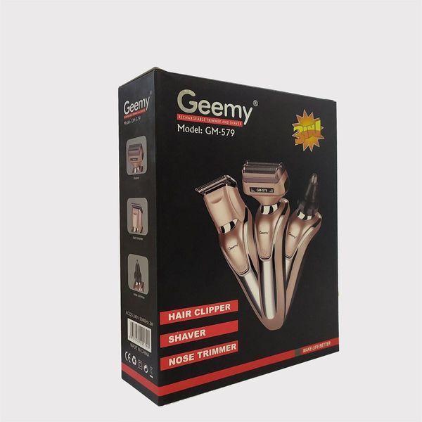 Бритва триммер 3 в 1 Geemy GM-579 на акумуляторі універсальна з насадками для стрижки бороди носа вух 2345522007 фото