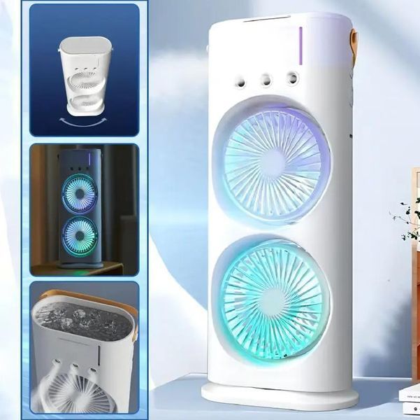 Вентилятор настільний подвійний з охолодженням Double-ended Spray Fan LED-підсвічування 3 швидкості, розпилювач водяного туману Jam0032 фото