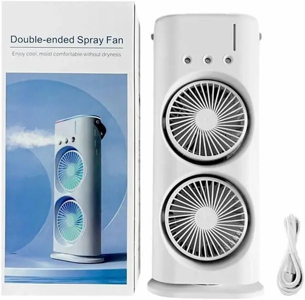 Вентилятор настільний подвійний з охолодженням Double-ended Spray Fan LED-підсвічування 3 швидкості, розпилювач водяного туману Jam0032 фото