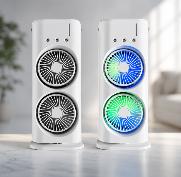 Вентилятор настольный двойной с охлаждением 5 Вт Double-ended Spray Fan LED-подсветка 3 скорости,распылитель водяного тумана Jam0032 фото