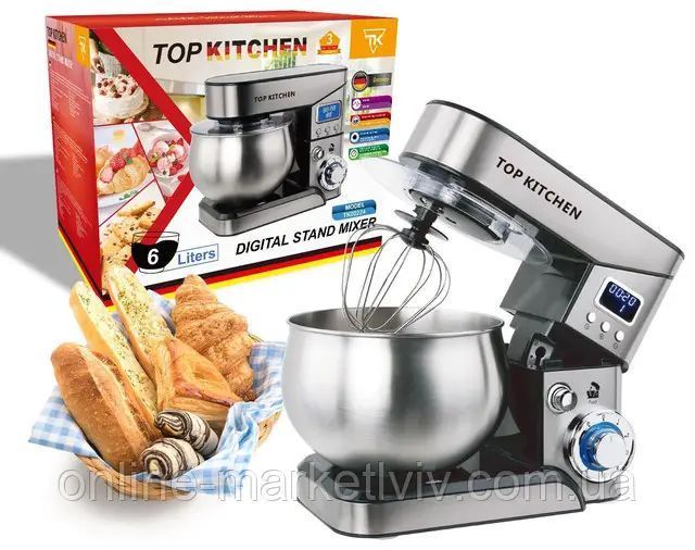 Міксер планетарний з чашею 6л, 4000Вт, Top Kitchen TК00224 / Кухонний тістоміс для дому / Кухонна машина tk00224 фото