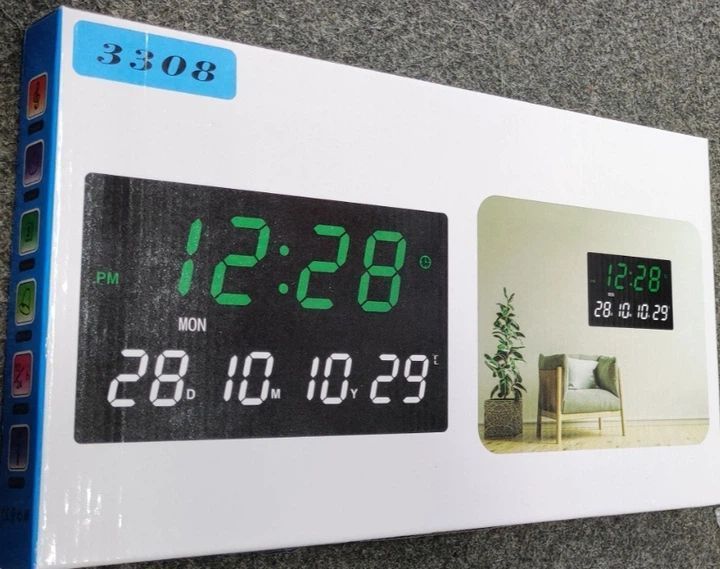 Настінний LED годинник 3308 з термометром та календарем sp9077 фото